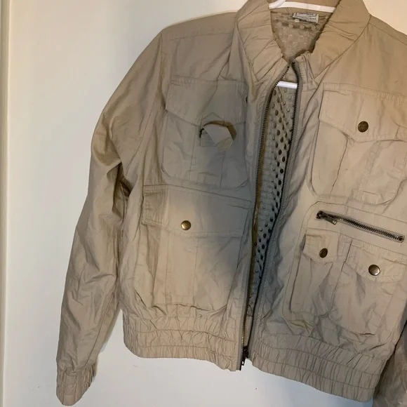 Vintage 725 Beige Bomber Utility Cropped Jacket Size Large - Picture 13 of 16